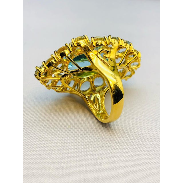 Bochic "Orient" Natural AquaMarine & Blue Topaz Ring Set In 18K Gold Plating For Sale In New York - Image 6 of 10