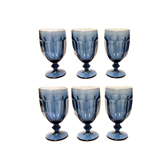 Vintage Libbey Duratuff Goblets Dusky Blue Stemmed Glassware Beverage