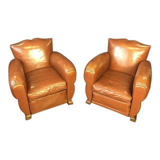 1930s Vintage French Moustache Back Club Chairs - A Pair For Sale