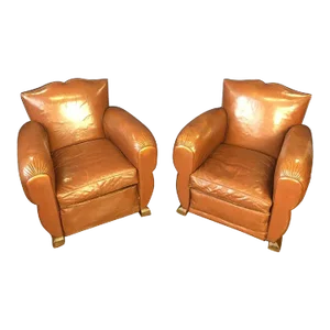 1930s Vintage French Moustache Back Club Chairs - A Pair