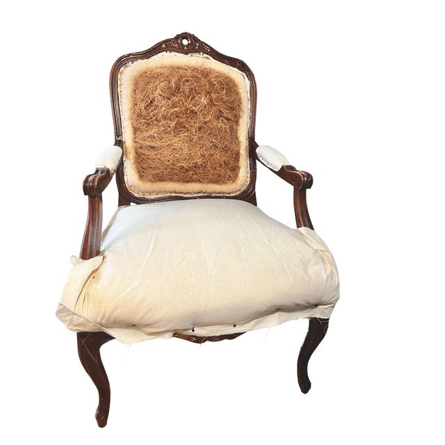 Late 19th Century Pair of Restored Louis XV–Style Walnut Fauteuil Armchairs in Ivory/Taupe/Black/White Stripe For Sale - Image 16 of 17