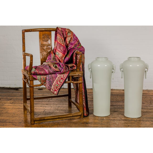 Contemporary Tall and Slender Vintage White Porcelain Elephant Handles Altar Vases - A Pair For Sale - Image 3 of 12