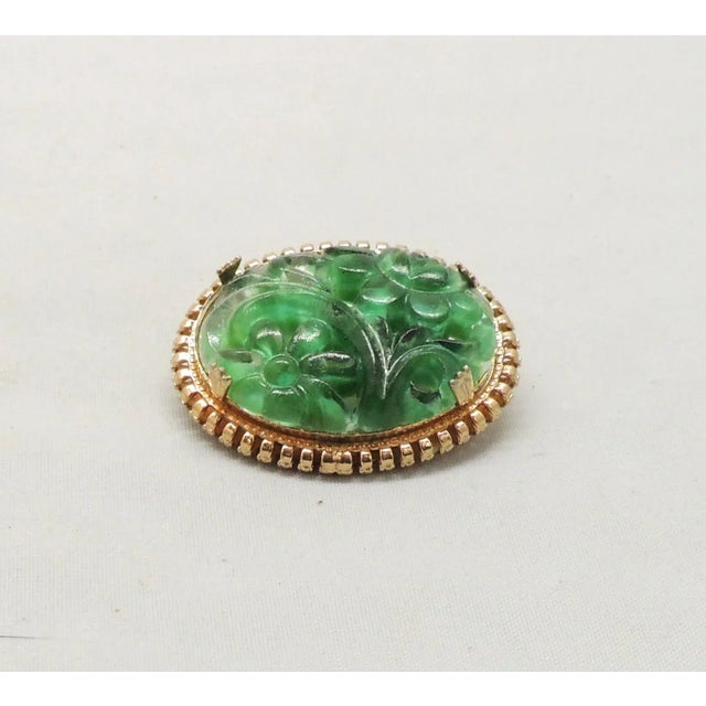 Vintage 1965 Signed Napier Oval Carved Faux-Jade Brooch For Sale In Philadelphia - Image 6 of 6