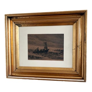 Antique Original Sailing Boat Etching, Signed Nautical Wall Art, 1900 For Sale