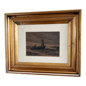 Antique Original Sailing Boat Etching, Signed Nautical Wall Art, 1900