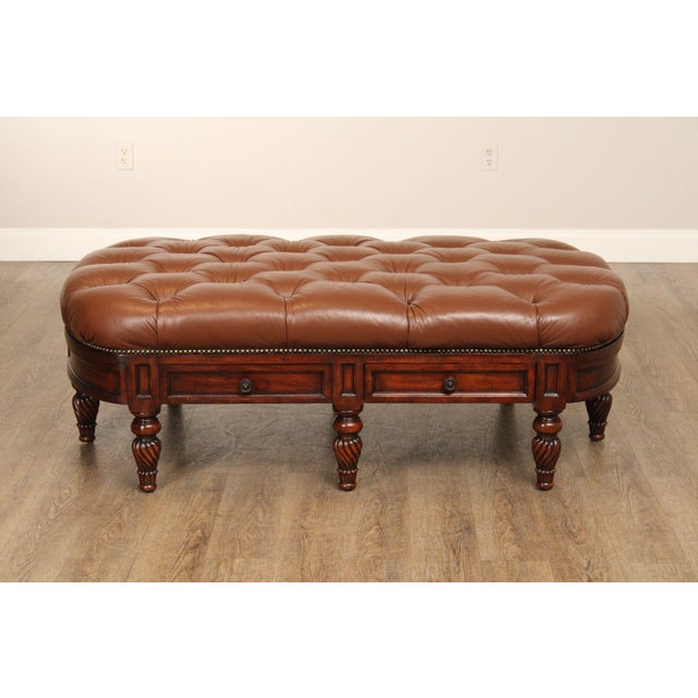 CTH Sherrill Occasional English Regency Style Tufted Leather Ottoman For Sale - Image 10 of 12