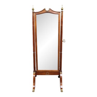 Edwardian Style Mahogany Cheval Dressing Mirror With Brass Accents For Sale