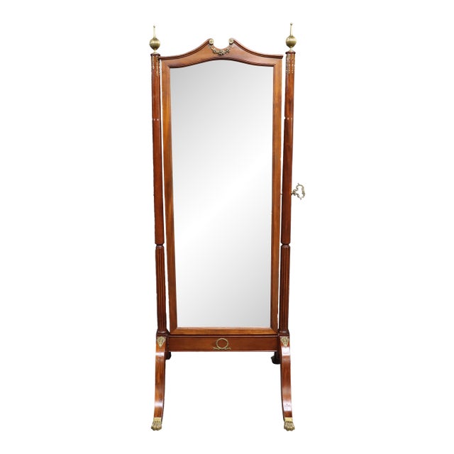 Edwardian Style Mahogany Cheval Dressing Mirror With Brass Accents For Sale