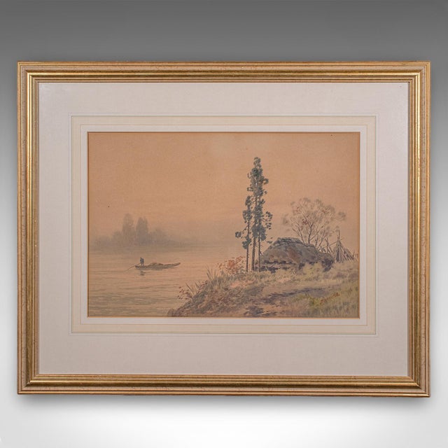 Pair of Vintage Landscape Paintings, Oriental, Watercolour, Art, Mid Century For Sale - Image 4 of 12