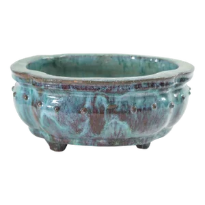 19th Century Chinese Shiwan Glazed Narcissus Planter Bowl With Peacock Feather Glaze