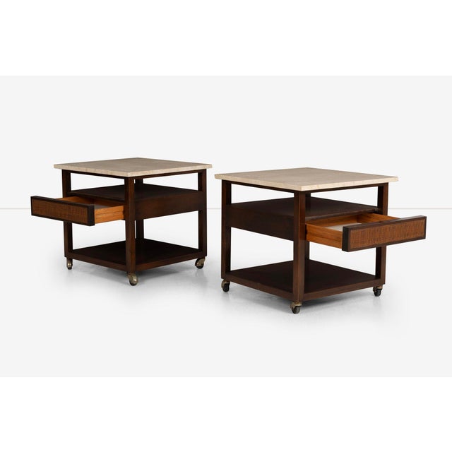Mid-Century Modern Pair of Mahogany Wood and Travertine Harvey Probber End Tables/Nightstands 1960's For Sale - Image 3 of 11