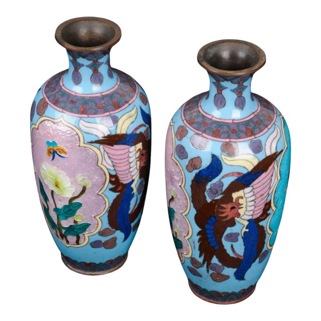 Pair Mid 20th Century Japanese Enameled Akasuke Vases For Sale