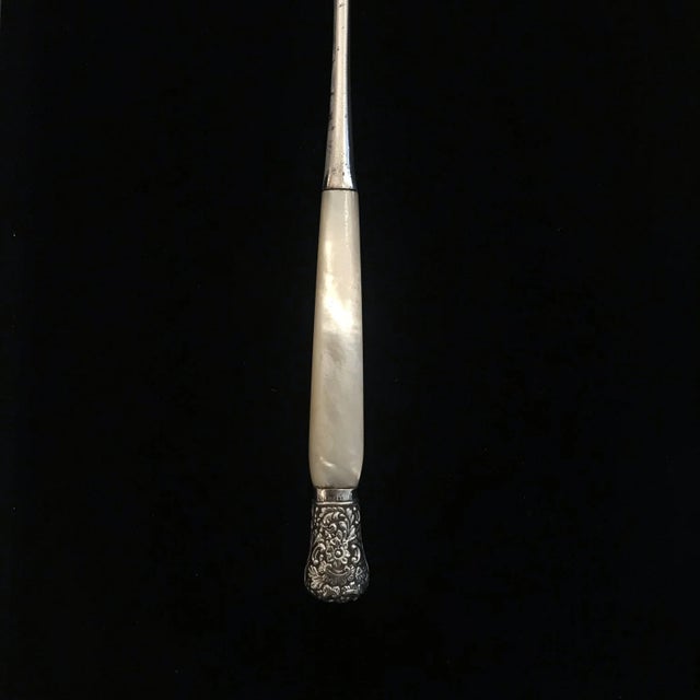 Metal 19th Century British Silver and Mother of Pearl Bread Fork or Serving Fork For Sale - Image 7 of 10