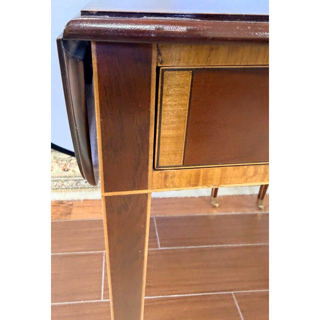 Brown Pair of Mahogany Inlay Pembroke Drop Leaf End Tables For Sale - Image 8 of 11