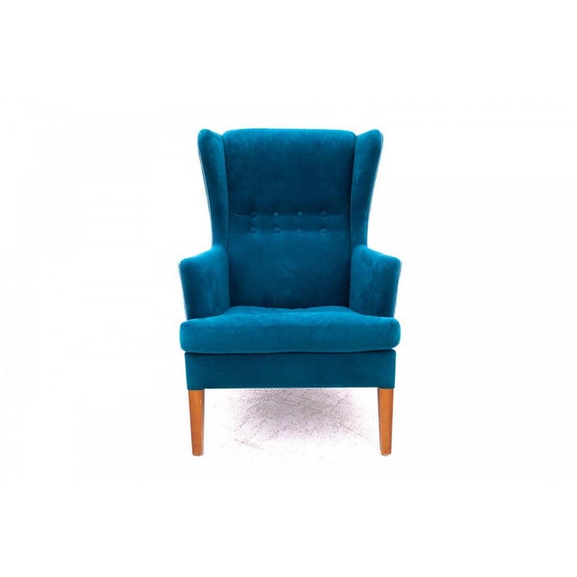 1950s Set of 20th Century Wingback Armchair with Ottoman, Denmark, 1950s For Sale - Image 5 of 16