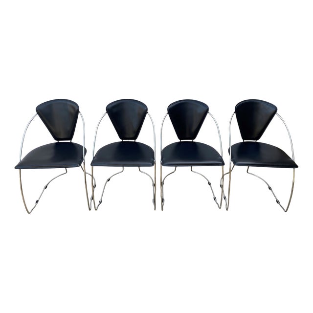 Linda Chairs in Black Leather and Chrome from Arrben, 1980s, Set of 4 For Sale