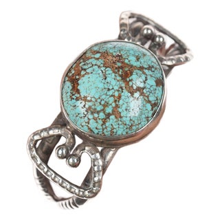 7" C1930's Navajo #8 Turquoise Silver Bracelet For Sale