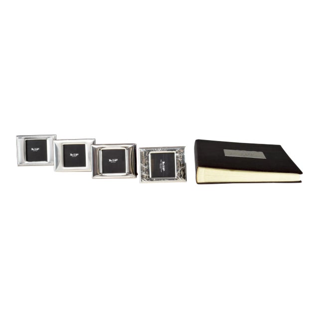 Four Sterling Silver Italian Photo Frames and Album For Sale