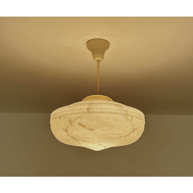 Modern Art Deco Ivory Glass Pendant Light, 1950s For Sale - Image 3 of 18