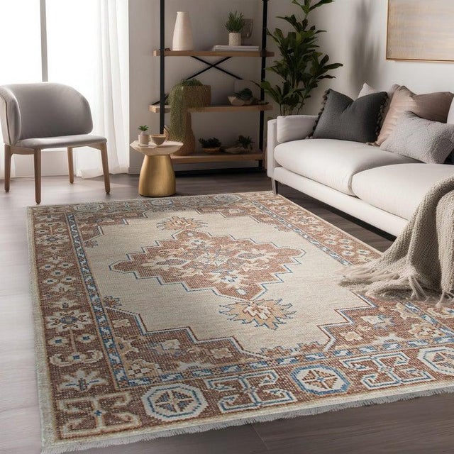 8x10 Ivory Hand-Knotted Wool Framed Medallion Geometric Modern Carpet Rug For Sale - Image 9 of 9