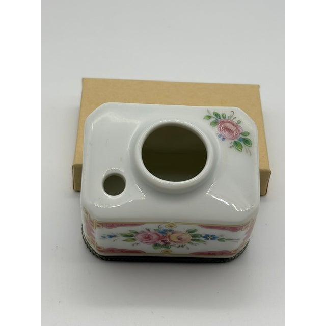 Limoges France Antique Porcelain Inkwell, Hand Painted Floral For Sale - Image 9 of 18