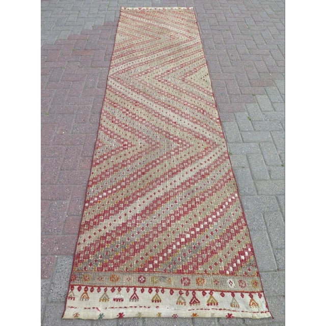 1960s Vintage Distressed Embroidered Kilim Runner - 32"x123" For Sale - Image 13 of 13