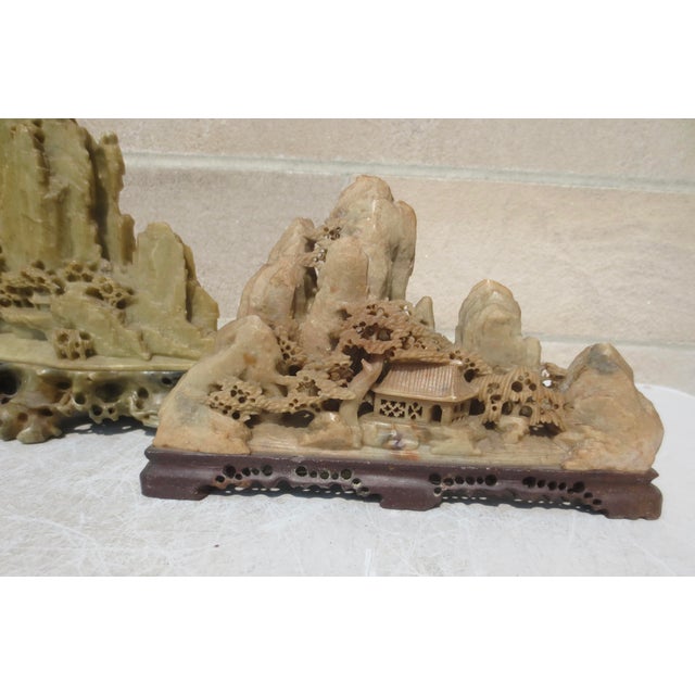 Early 20th Century Chinese Soapstone Carved Tianzi Mountains Scene a --Group of 2 For Sale - Image 5 of 13