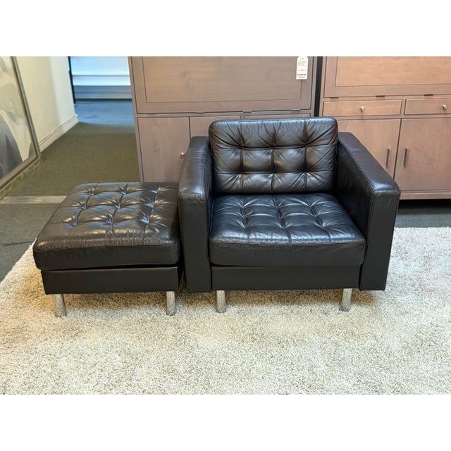 Tufted Vegan Leather Club Chair + Ottoman, Set For Sale - Image 4 of 11