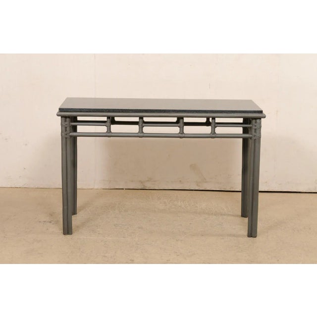 Wood Vintage Cane Console with Polished Granite Top For Sale - Image 7 of 11