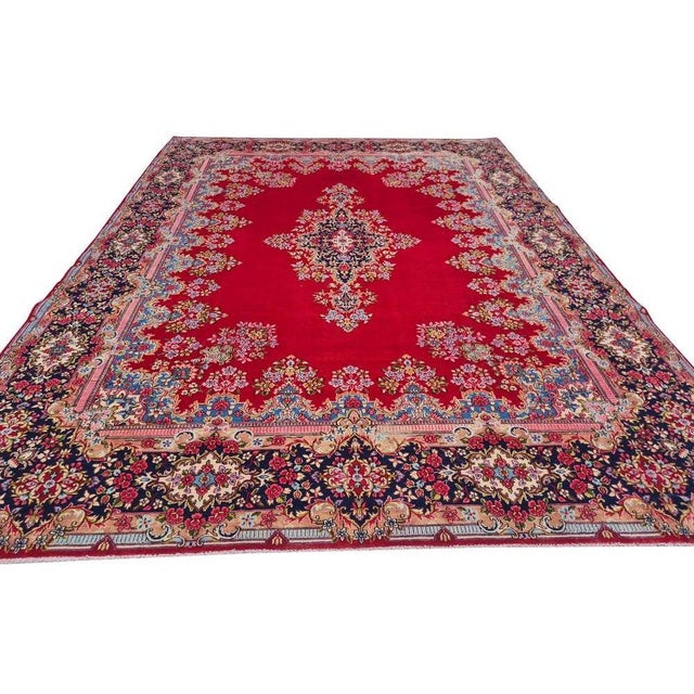 Persian Authentic Hand Knotted Antique Qashoun Wool Area Rug 13.8 X 10.6 Ft For Sale - Image 3 of 10