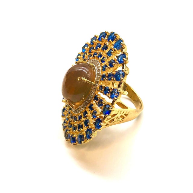 Baroque Bochic "Orient" Natural Opal, Kyanite & Diamond Ring Set In 18K & Silver For Sale - Image 3 of 18