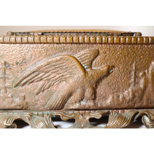 Rare Antique Hand Tooled Ornate Bronze Figural Eagle Lion Casket Dresser Box Jar For Sale - Image 10 of 12