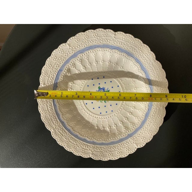 Early 20th Century English White Lace Floral Blue Polka Dot Porcelain Plates by Spode- Set of 12 For Sale In New York - Image 6 of 11