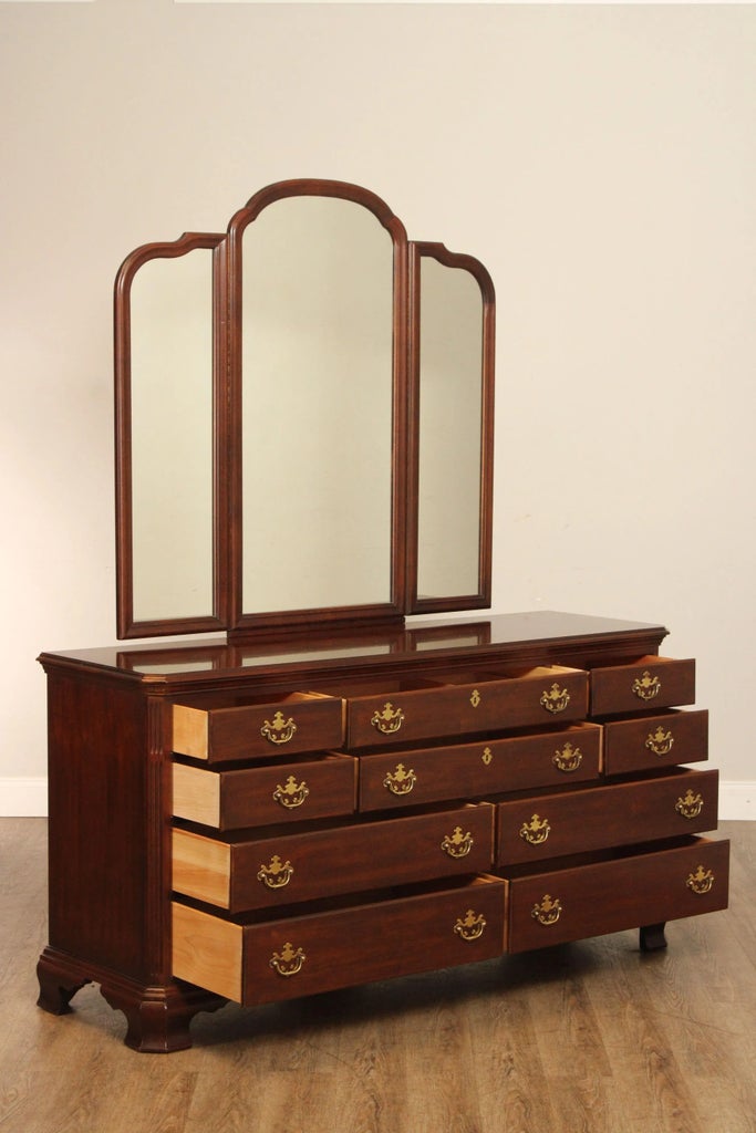 Vintage Drexel Heritage Cherry Dresser with Mirror | Chairish