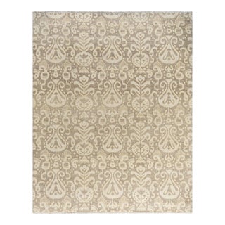 Ikat, One-of-a-Kind Hand-Knotted Area Rug - Gray, 8' 2" x 10' 2" For Sale