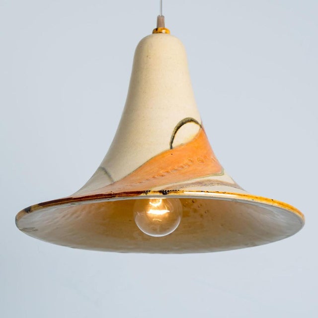 Beige Cone Beige Orange Ceramic Pendant Light, 1970 For Sale - Image 8 of 15