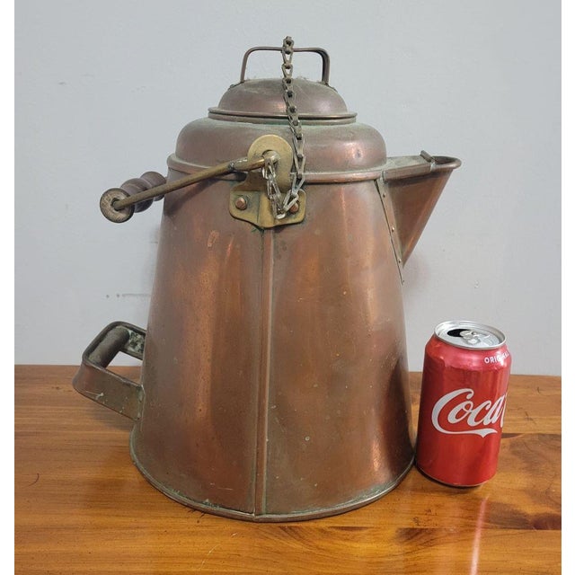 Farmhouse Antique Primitive Copper Coffee Kettle Campfire Pot For Sale - Image 3 of 10