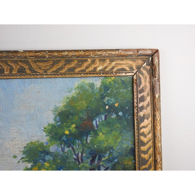 Wood Vintage 1930s Farmhouse Landscape Painting For Sale - Image 7 of 8
