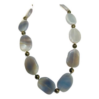 Gemstone Necklace Blue Lace Agate With Sterling Silver Toggle Clasp For Sale