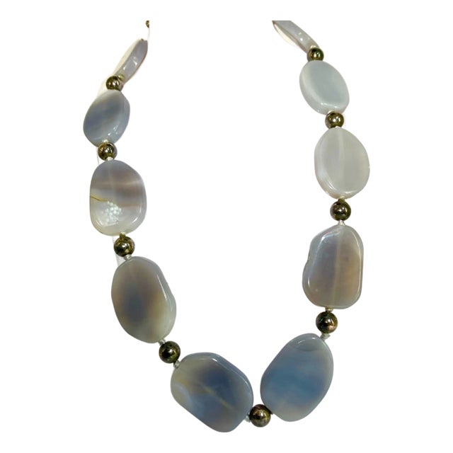 Gemstone Necklace Blue Lace Agate With Sterling Silver Toggle Clasp For Sale