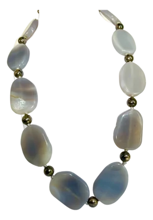 Gemstone Necklace Blue Lace Agate With Sterling Silver Toggle Clasp