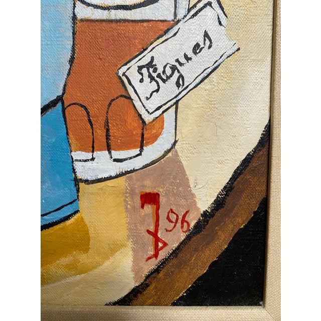 Brick Red 1990s Large Original Signed Oil Painting — Post-Cubist Figural Still Life — Ornate Silver Frame For Sale - Image 8 of 8