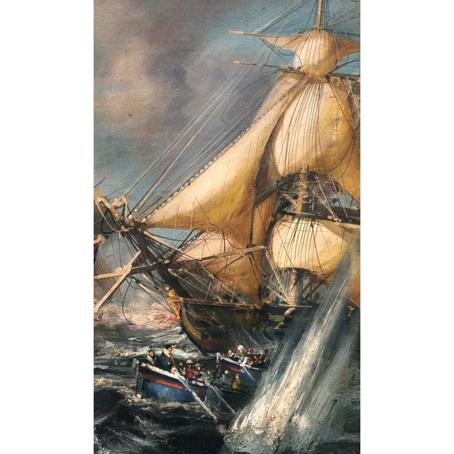 Sea Battle, English School Painting, Oil on Canvas, Framed For Sale - Image 3 of 7