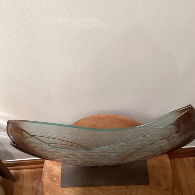 Mid-Century Modern Mid 20th Century Abstract Modern Art Press Bobble Glass Dimple Vase With Iron Stand by Mark Hines Designs For Sale - Image 3 of 12