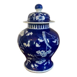 19th Century Chinese Blue & White Porcelain Prunus or Hawthorne Urn For Sale