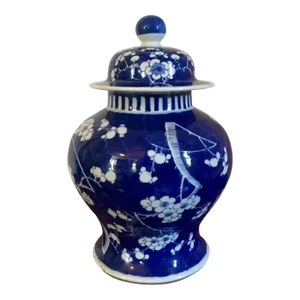 19th Century Chinese Blue & White Porcelain Prunus or Hawthorne Urn