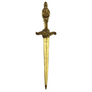 Vintage Brass Knight and Sword Motif Letter Opener For Sale