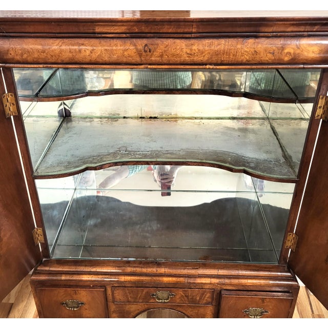 Antique English Queen Anne Walnut Cabinet on Stand Mirrored Cocktail Bar Chest For Sale - Image 14 of 18