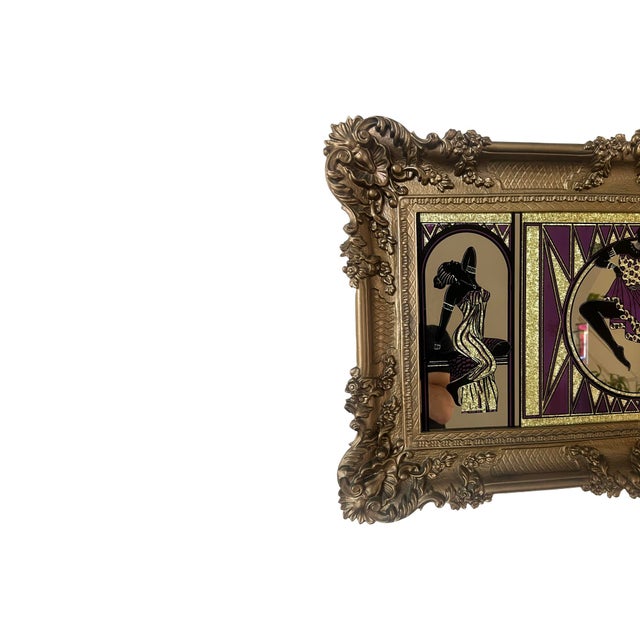 Rare Vintage Mid Century Modern Postmodern 1970s African Disco Mirror Wall Art 1980s Ornate Regency MCM For Sale - Image 9 of 11
