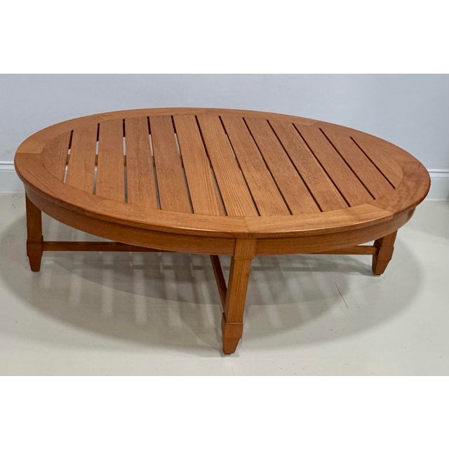 David Sutherland Teak Indoor/Outdoor Oval Cocktail Table – 48” Slatted Top For Sale - Image 9 of 9